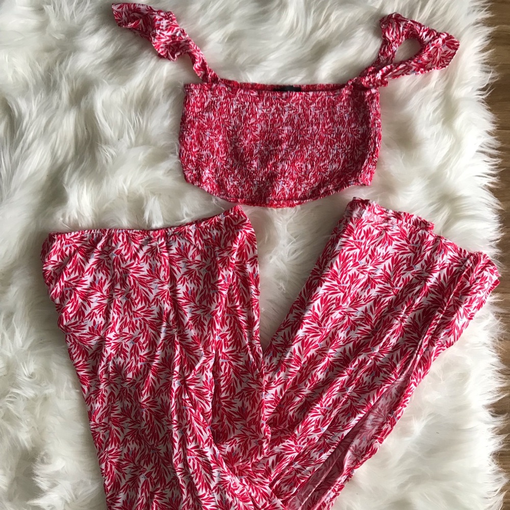 two-piece crop top/pant set